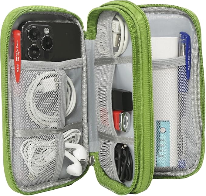 CAAORDKSO Electronic Organizer Travel Cable Accessories Bag, Case for Cable, Cord, Charger, Phone, Power Bank, Earphone (Grass Green, Medium)