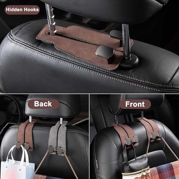 Amelity Universal Car Headrest Hooks, Women’s Car Interior Accessories for Purses Handbags Grocery & Backpacks, Black 2 Pack