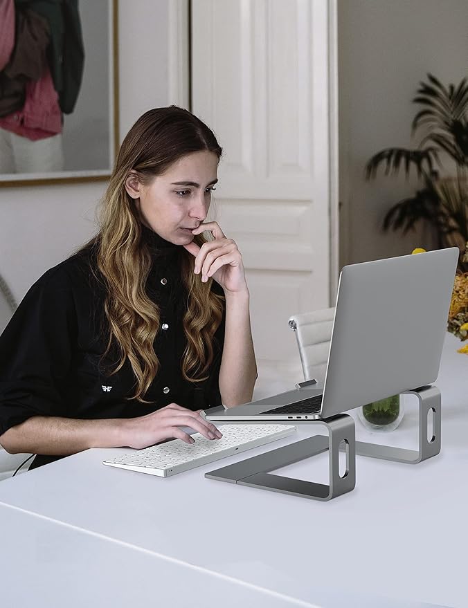ALASHI Laptop Stand for Desk, Aluminum Computer Riser, Ergonomic Notebook Holder, Detachable Metal Laptops Elevator, PC Cooling Mount Support 10 to 15.6 Inches Notebook, Grey