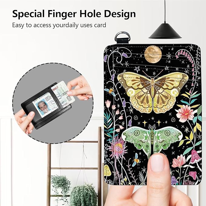 Slim RFID Blocking Card Holder Wallet with Wrist Strap - Minimalist Front Pocket Wallet, Colored moth Design, PU Leathe, for Men & Women, Ideal for Travel & Gifts