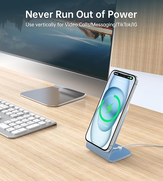 Magnetic Wireless Charger for iPhone 17/16/15/14/13/12 - Mag Charger+20W USB C Adapter, Fast Wireless Charging Stand/Pad with 5ft Cable for iPhone 17/16/15/14/13/12 Pro Max Plus Mini 17 Air, Blue
