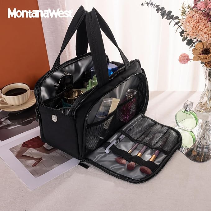 Montana West Travel Toiletry Bag for Women, Large Capacity Makeup Organizer, Lightweight Puffy Cosmetic Bag with Waterproof Lining, Front & Back Zipper Pockets, Travel Essentials Bag