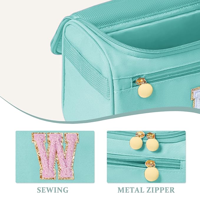 COSHAYSOO Hanging Travel Toiletry Bag for Women Teen Girls Toiletries Make Up Organizer, Monogrammed Valentines Birthday Gifts Spring Summer Vacation Essentials Teal Letter W