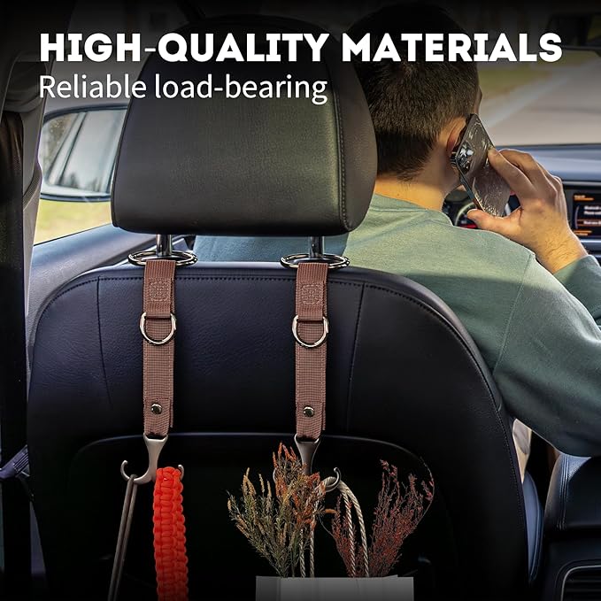 IronSeals 4 Pack Headrest Hooks for Car Seat, Heavy Duty Metal Utility Seat Hooks for Car Seat Organizer, Car Clips for Hanging Bag, Purse