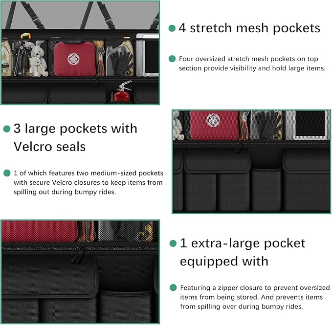 Hanging Car Trunk Organizer Fit For Honda CR-V Foldable Large Capacity 41.3x20 inch Backseat Trunk Organizers Storage, Car Accessories Interior, with Multi Pockets Black