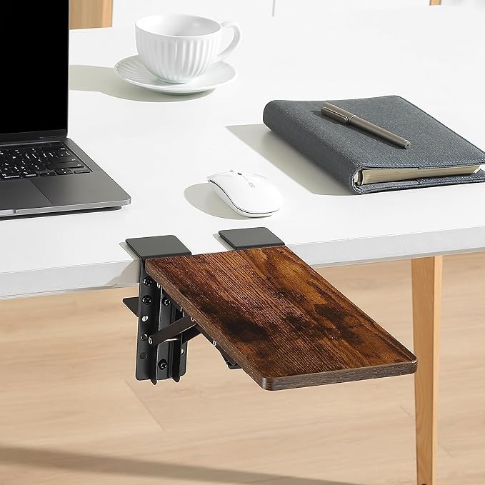 ETHU Desk Extender Tray, 11.8"x 5.9" Ergonomics Computer Arm Wrist Rest for Desk, Foldable Keyboard Drawer Tray Clamp On Mount Easy to Install, Armrest Support for Home and Office (Wood)