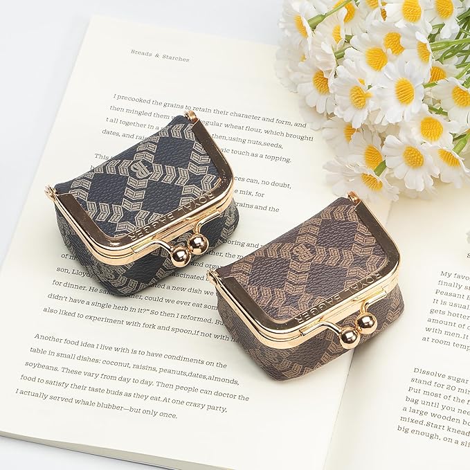 Royal Bagger Genuine Cow Leather Mini Jewelry Box Women's Coin Purse Solid Color Kiss Lock Change Pouch Casual Style Small Storage Bag for Women 1894 (Dark Blue 5894)
