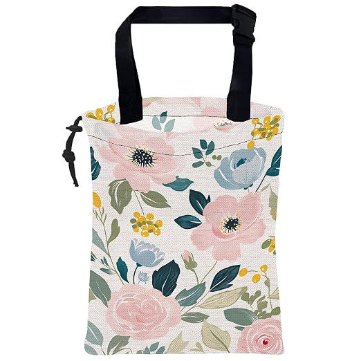 Car Garbage Bag Pink and Blue Rose Flowers Leak-Proof Waterproof Car Trash Bag with Drawstring Foldable Canvas Trash Bin with Adjustable Buckle for Car Accessories