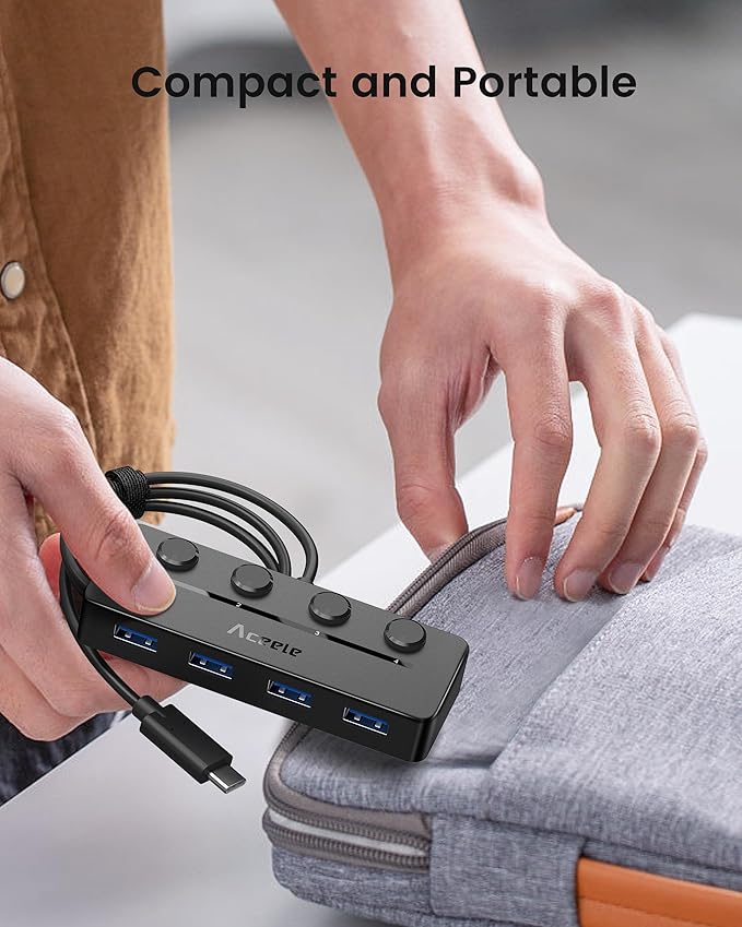 Aceele USB C Hub, USBC to 4-Ports USB 3.0 Hub with Type C Power Port and Individual On/Off Switches, 5Gbps USB C Splitter with 3.3ft Long Extender Cable Compatible for Laptops, MacBook Pro/Air
