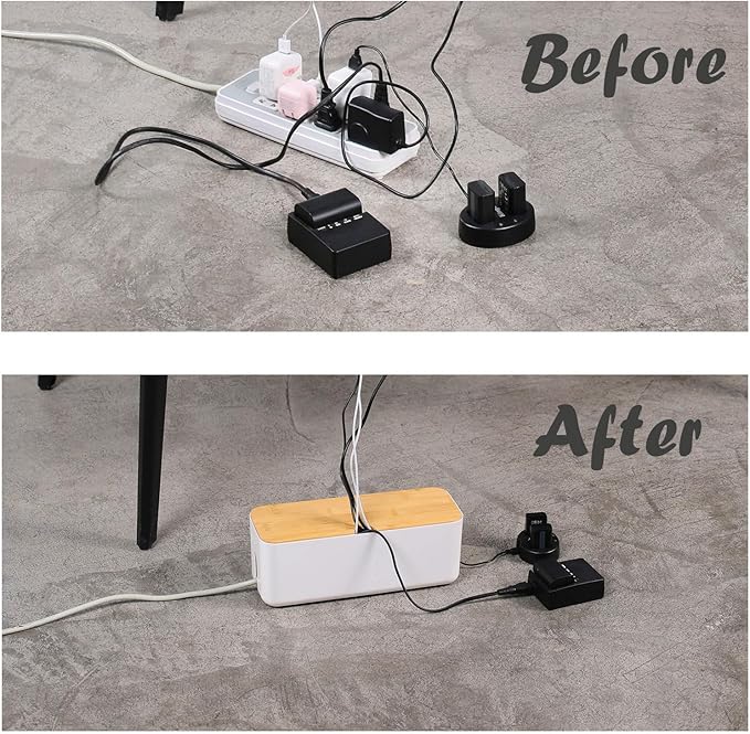 Changsuo Cable Management Box Set Cable Organizer Boxes for Extension Cord Power Stripe Surge Protector Wire Management Organizer Cover Hider for Desk Home Office Kitchen (Small & Large White)
