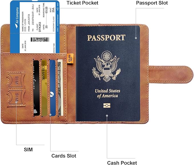 Passport Holder for Travel Women and Men RFID Passport Holder with Card Slots Holder Passport Case Passport cover Passport Wallet Travel Essentials and Accessories