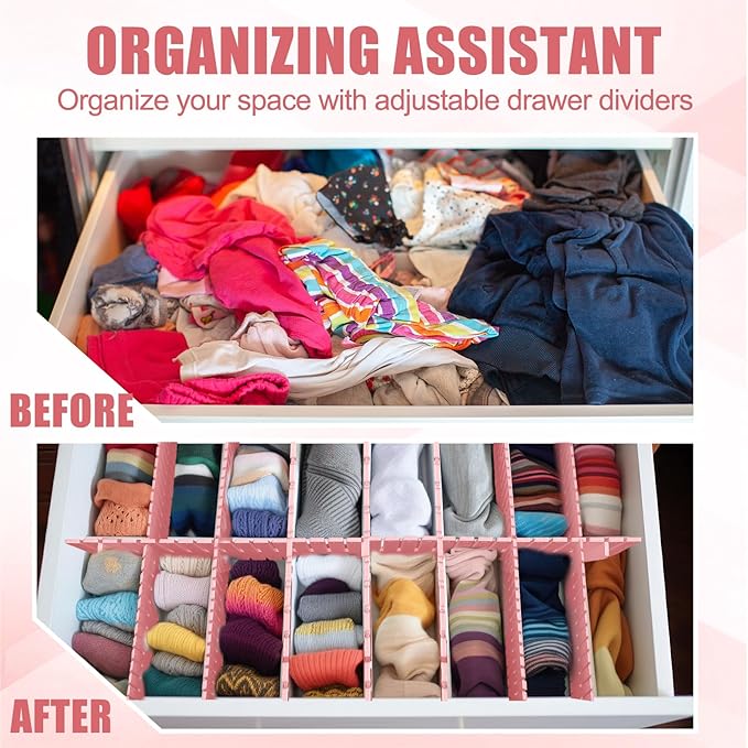 Blosssound 15 Pcs 5.12 Tall Drawer Divider Adjustable Drawer Organizer DIY Ultra Deep Storage Organizer Separator with Fixed Buckle for Underwear Socks Dormitory Office Kitchen Bedroom(Pink)