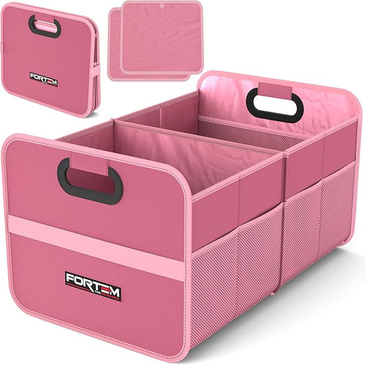 FORTEM Car Trunk Organizer, Collapsible Two Compartment Organizer, Foldable SUV & Truck Storage for Car Accessories for Women Men, Non Slip Bottom, Sturdy Side Walls, Strong Handles, 45L
