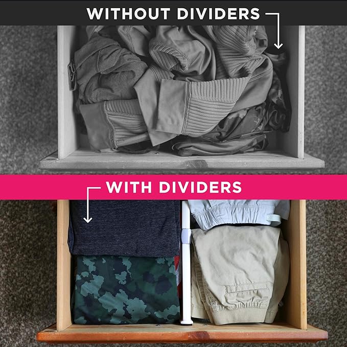 4 Adjustable Drawer Dividers, Organize Silverware and Utensils in Home Kitchen, Divider for Clothes in Bedroom Dresser, Designed to Not Snag Underwear and Bra Fabrics, Bathroom Storage Organizers