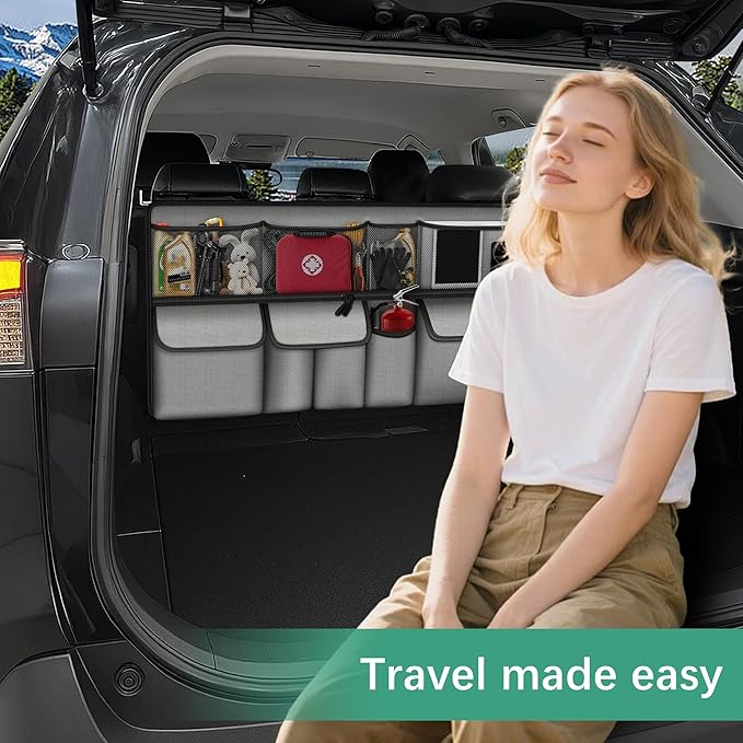 Hanging Car Trunk Organizer Fit For Forester Foldable Large Capacity 41.3x20 inch Backseat Trunk Organizers Storage, Car Accessories Interior, with Multi Pockets Grey