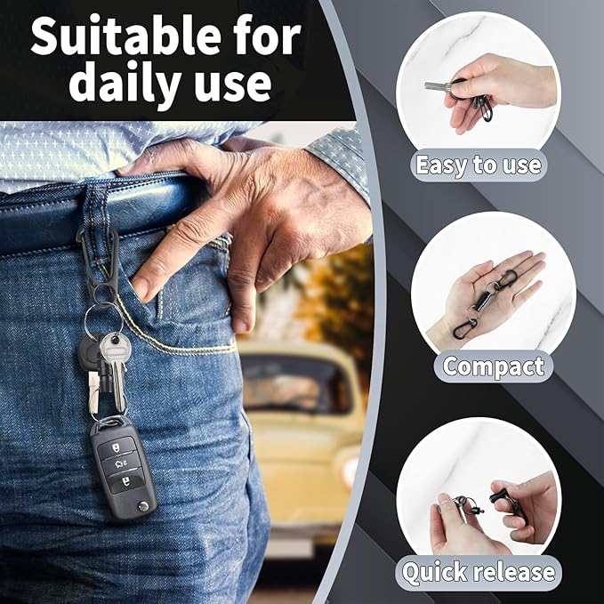 Quick Release Keychain Clip with Double Clips - Detachable Black Key Ring for Home, Car & Outdoor Use