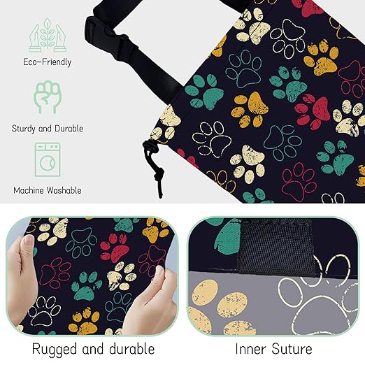 Colorful Paw Car Trash Bag,Hanging Drawstring Car Garbage Bag, Waterproof Canvas Car Back Seat Organizer with Adjustable Buckle, for Vehicles, SUVs, Camping, Road Trips