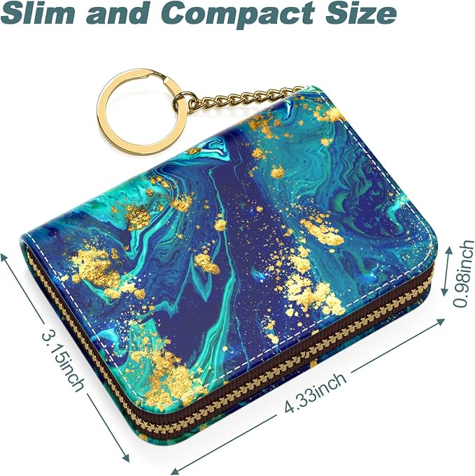 Nipichsha Women's Slim Leather RFID Wallet, Ocean Marble, 4.33 x 3.15 in