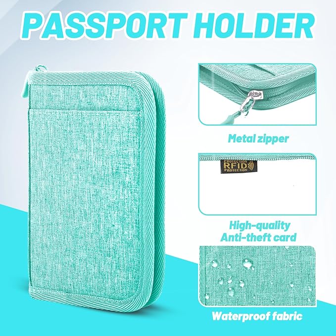 Passport Holder for Travel Essentials, RFID Blocking Protector Passport Wallets, Passport Document Organizer Case for Travel Must Have, Passport Book for Women, Couple, Family Cards, Tickets, ID, Cash