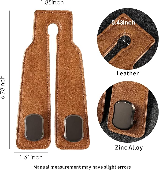 KINIVA Car Seat Headrest Storage Hooks, Set of 2, Suede PU Leather, Double Hooks (06-Brown)