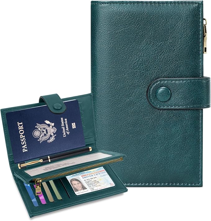 BKNOOU Passport Holder for Women and Man, Compact Travel Passport Wallet Rfid Blocking Passport Holder Leather Travel Wallet Trifold Clutch Wallet, Passport Cover Holds Cards, Tickets, Cash and Pen
