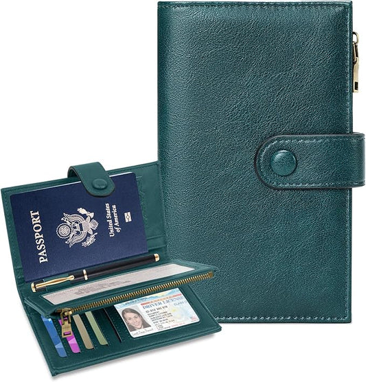 BKNOOU Passport Holder for Women and Man, Compact Travel Passport Wallet Rfid Blocking Passport Holder Leather Travel Wallet Trifold Clutch Wallet, Passport Cover Holds Cards, Tickets, Cash and Pen