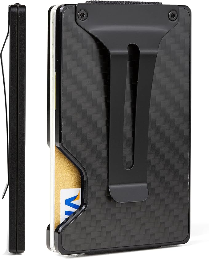 Carbon Fiber Slim Wallet for Men,RFID Blocking Minimalist Metal Wallet, Money Clip/Cash Holder, Front Pocket Aluminum Credit Card Holder, Ideal Gift for Men-Carbon Fiber