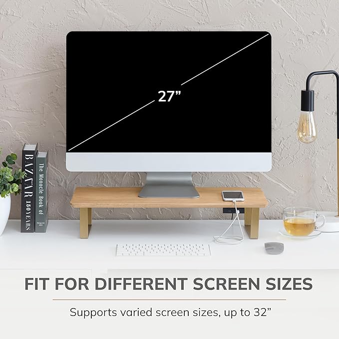 Anji Mountain Monitor Stand - Desktop Organizer & Laptop Riser, Ergonomic Monitor Riser, Space-Saving Monitor Stand for Desk, Durable Construction, Easy Assembly, Ideal for Home & Office,Natural