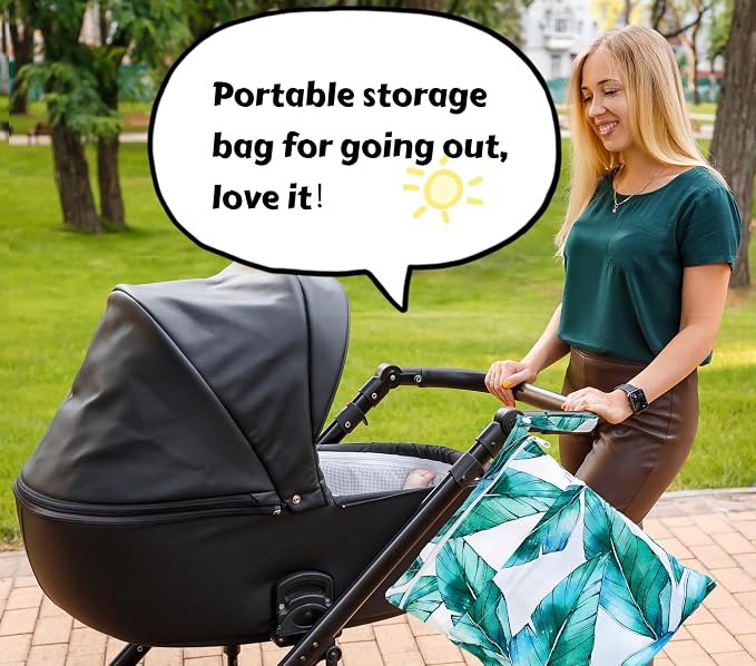 Wet Dry Bag for Cloth Diapers, 2PCS Waterproof Reusable Wet Bag with Zippered Pockets, Washable, Reusable for Travel, Beach, Pool, Stroller, Diapers, Dirty Gym Clothes, Swimsuits, 14x12In & 12x11In