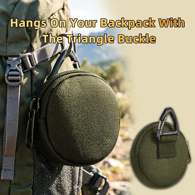 Coin Pouch for Men 2PCS Green, 1000D Nylon Small Zipper Change Purse with Triangle Buckle, Mini Portable Compact Pocket Coin Holder for Loose Change