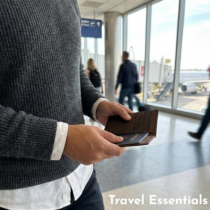 SETTINI Genuine Leather Passport Holder for Travel with AirTag Slot — RFID Blocking Passport Wallet, Find My Compatible, 6 Card Slots & ID Window, Compass Design, Gift Box (AirTag Not Included)
