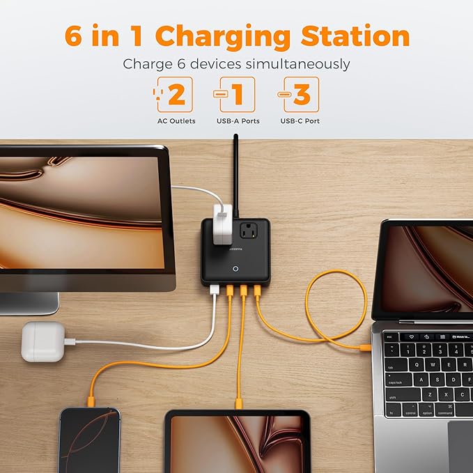 TESSAN Charging Station PD 100W for Multiple Devices, 6-in-1 USB C Charger Block Compatible with iPhone 17/16, MacBook, Charging Dock with 3 USB-C, 1 USB-A & 2 AC, Home Office Travel Accessories