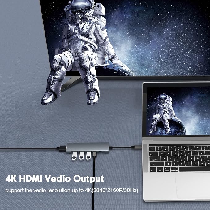 USB C Hub, HUBFINDER 9 in 1 USBC to HDMI with 4K, 100W Power Delivery, 3 USB3.0 and USB-C 5 Gbps Data Ports, SD/TF Card Reader, 3.5mm Headphone Jack, for MacBook Air, MacBook Pro,iPad Pro