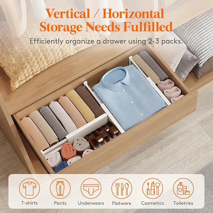 Lifewit 16 Pack Drawer Dividers 4" High 28-43.5cm/11-17" Adjustable Drawer Organizer for Clothes/Utensils, Expandable Drawer Separator in Dresser/Kitchen/Bedroom/Office Organization & Storage Beige
