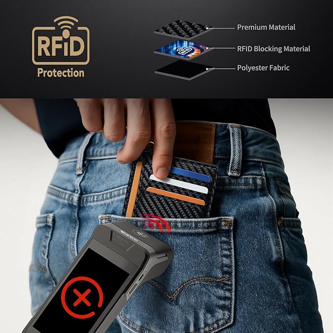 Mayski Slim Wallet, Credit Card Holder for Women, Minimalist Front Pocket RFID Blocking Card Cases, Small Wallet Women Men(Carbon Fiber Black)