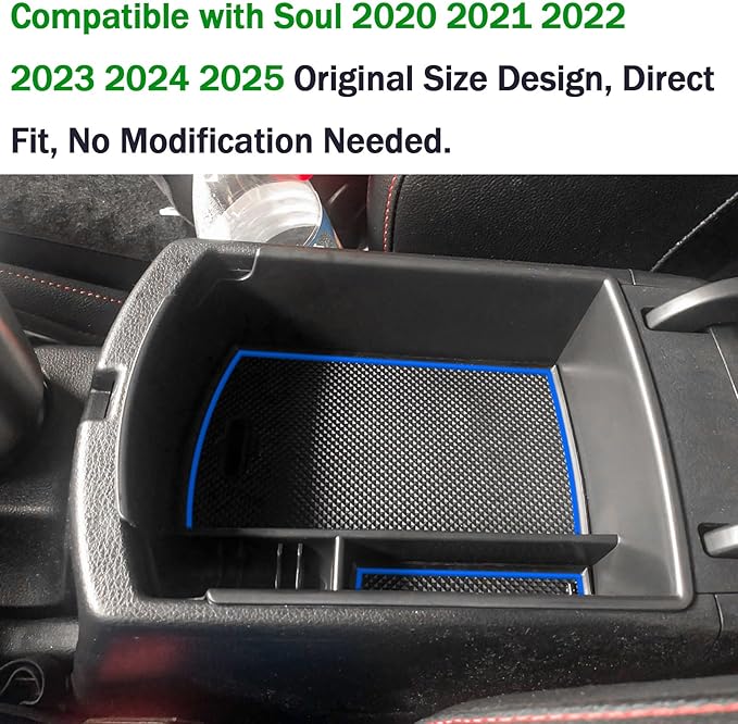 TACORBO Center Console Organizer Compatible with KIA Soul 2020 2021 2022 2023 2024 2025 Accessories Armrest Glove Box Secondary Storage, ABS Materials Insert Tray,Blue