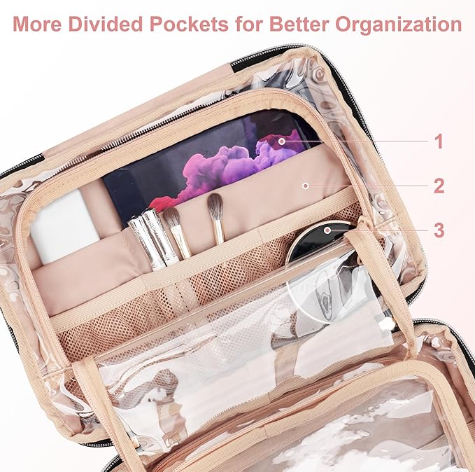 Everfun Hanging Toiletry Bag for Travel, Mothers Day Gift for Mom, 11x7.75x4.5 inch Medium Capacity Cosmetic Organizer with Leakproof Wet/Dry Compartment, Waterproof Dopp Kit for Women Pink