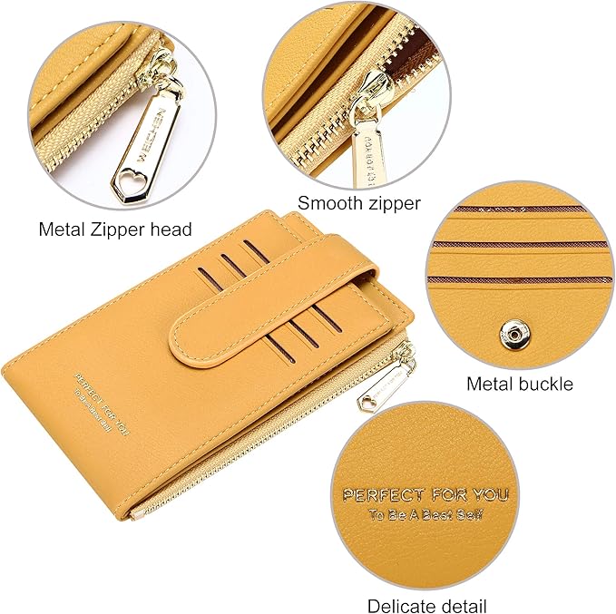 Badiya Slim Women Wallet RFID Blocking Bifold Compact 9 Card Slots Holder Wallets Soft Leather with Zipper Coin Pocket 2 ID Window