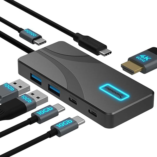 SABRENT USB C Hub 5-in-1 Docking Station, 10Gbps USB-A & USB-C Ports, 4K HDMI Output, 100W PD Input, 80W Charging, Aluminum USB Hub for Laptops/Phones/Tablets ??HDR/HDCP (HB-TG5P)