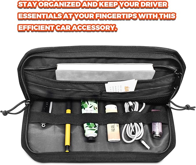 1000D Sun Visor Organizer with Zipper Visor Storage Pouch, Car Sunglasses Holder, Hard Molle Panel for Tactical Gears, Fits Most Car, SUVs, and Trucks