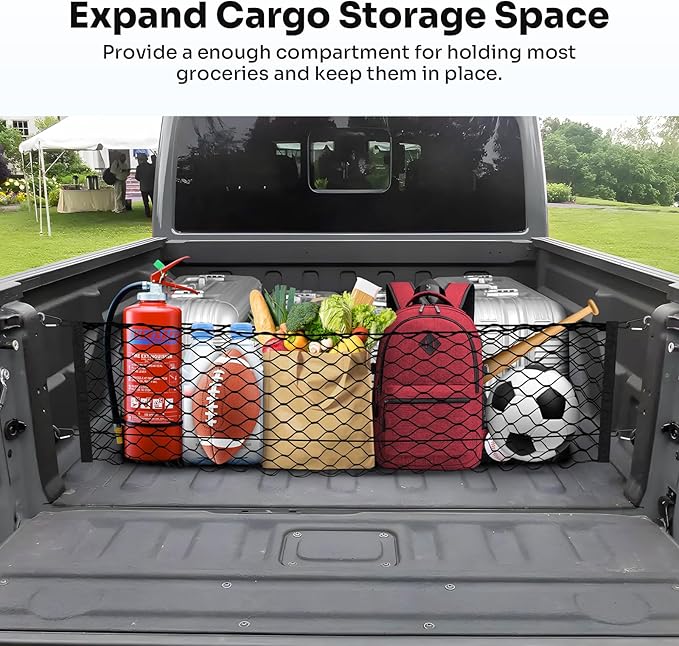 Canvcle Trunk Cargo Net for 2020-2026 Jeep Gladiator Accessories Envelope Style Mesh Trunk Net Organizer and Storage Stretchable Adjustable Elastic Nylon Rear Cargo Netting with Hooks