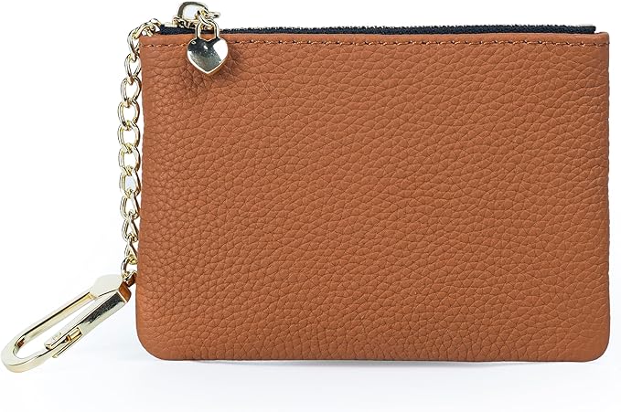 DAILANDO Mini Leather Coin Purse, Unisex Slim Zipper Card Holder and Coin Pouch with Keychain