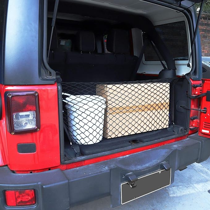 Voodonala 40 x 18 Inches Universal Mesh Envelope Trunk Cargo Storage Organizer Net Elastic Mesh Net Pickup Truck Bed Divider Compatible for Cars, Vans, Trucks and SUVs, for Jeep, for Dodge, for Toyota