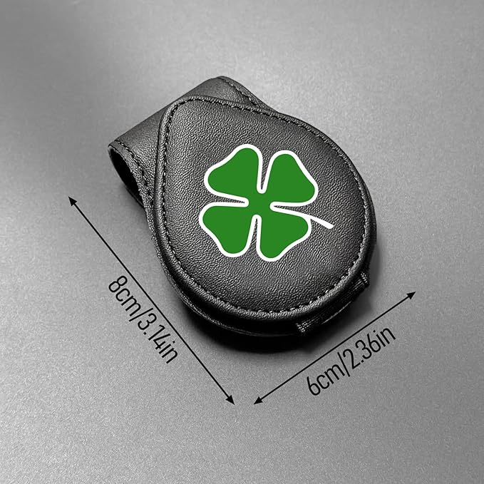 Lucky Four Leaf Clover - Car Sunglass Holder, Magnetic Leather Eyeglass Hanger Mount Clip Holder for Car Visor Accessories