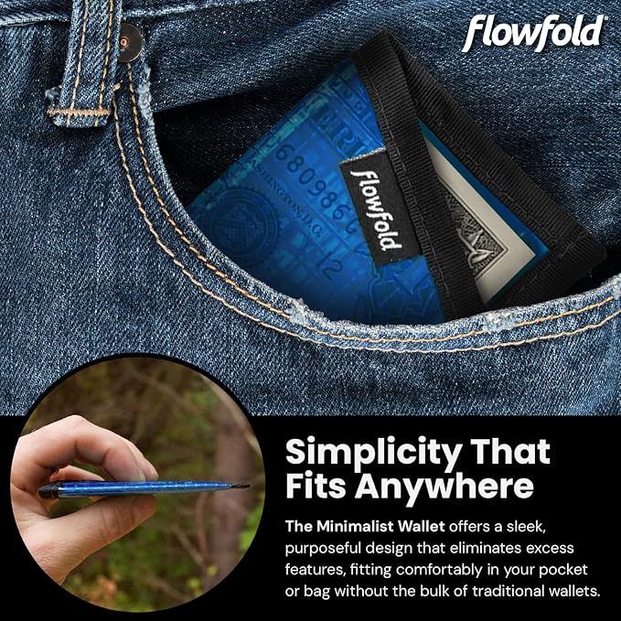 Flowfold Recycled Sailcloth Minimalist Card Holder Wallet | Slim and Durable with Cash pocket and Credit Card Slot | Minimalist Wallet Made in USA Holds 6-8 Cards