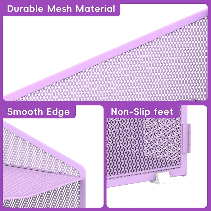 Desk File Organizer, 4 Letter Trays and 2 Upright Sections, Purple | Paper organizer for desk with tiered letter trays and upright file sections for home office, school and workspace use