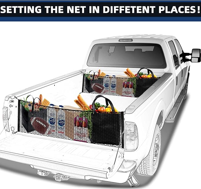 Truck Bed Cargo Net,Cargo Storage Elastic Mesh Net Organizer with Hooks,Pickup Truck Bed Grocery Holder with Hooks