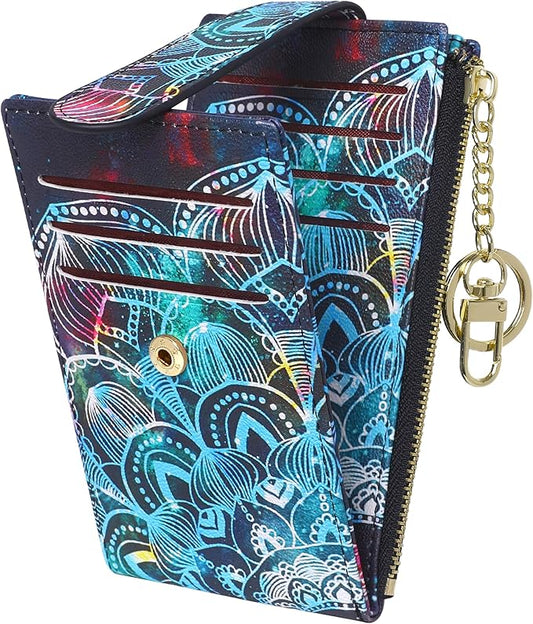 Badiya Slim Women Wallet RFID Blocking Bifold Compact 9 Card Slots Holder Wallets Soft Leather with Zipper Coin Pocket 2 ID Window