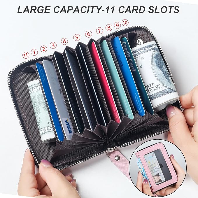 EcoVision Credit Card Holder RFID Card Case Wallet, Small Accordion Zipper Card Case Holder, Card Organizer Case for Women Men