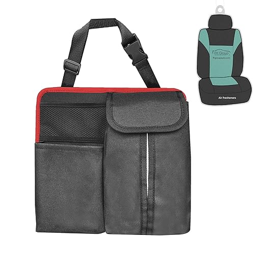 FH Group Hanging Car Organizer with Tissue Holder, RED Car Back Seat Organizer,E-Z Travel Organizer,Toys Car Storage Organizer, Kids Travel Storage for Baby Wipes, Food Holder Organizer